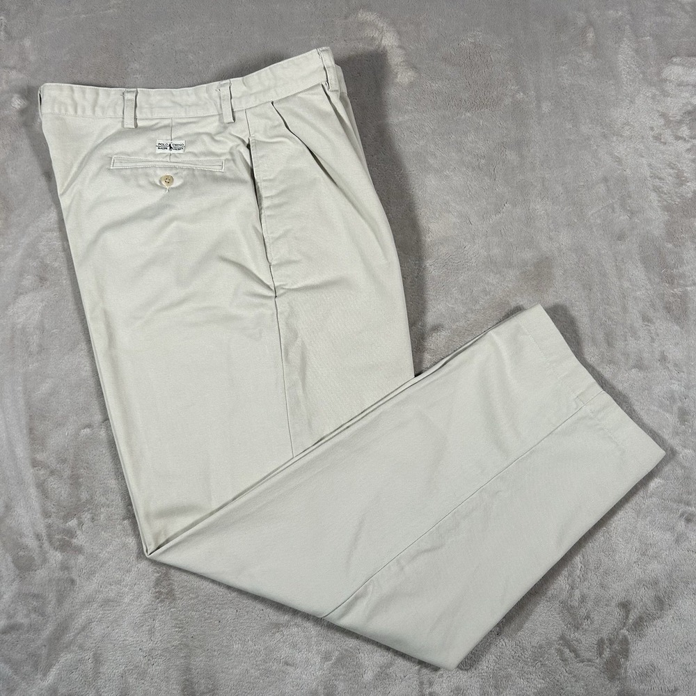 VTG 90s Polo Ralph Lauren Andrew Pants Mens 36x29 Beige Chino Made USA Fabric